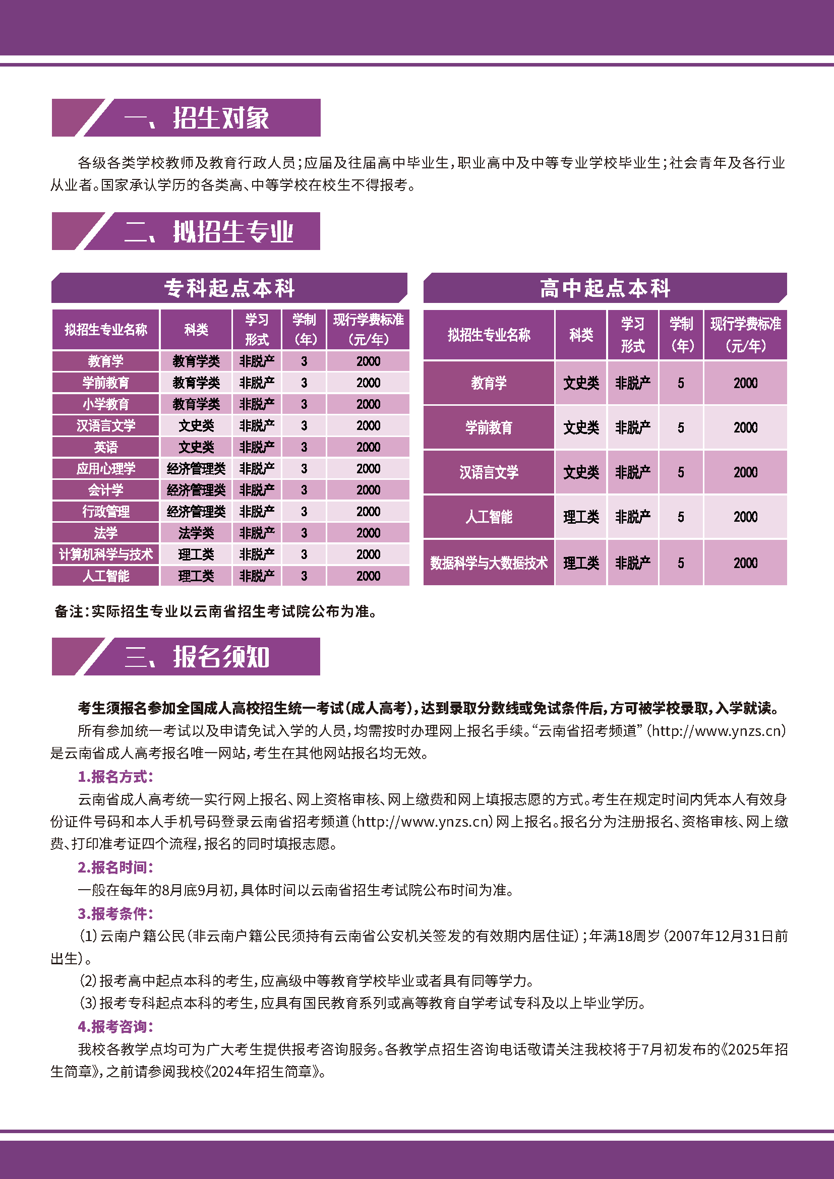 云南师范大学2025年成人高考报考指南