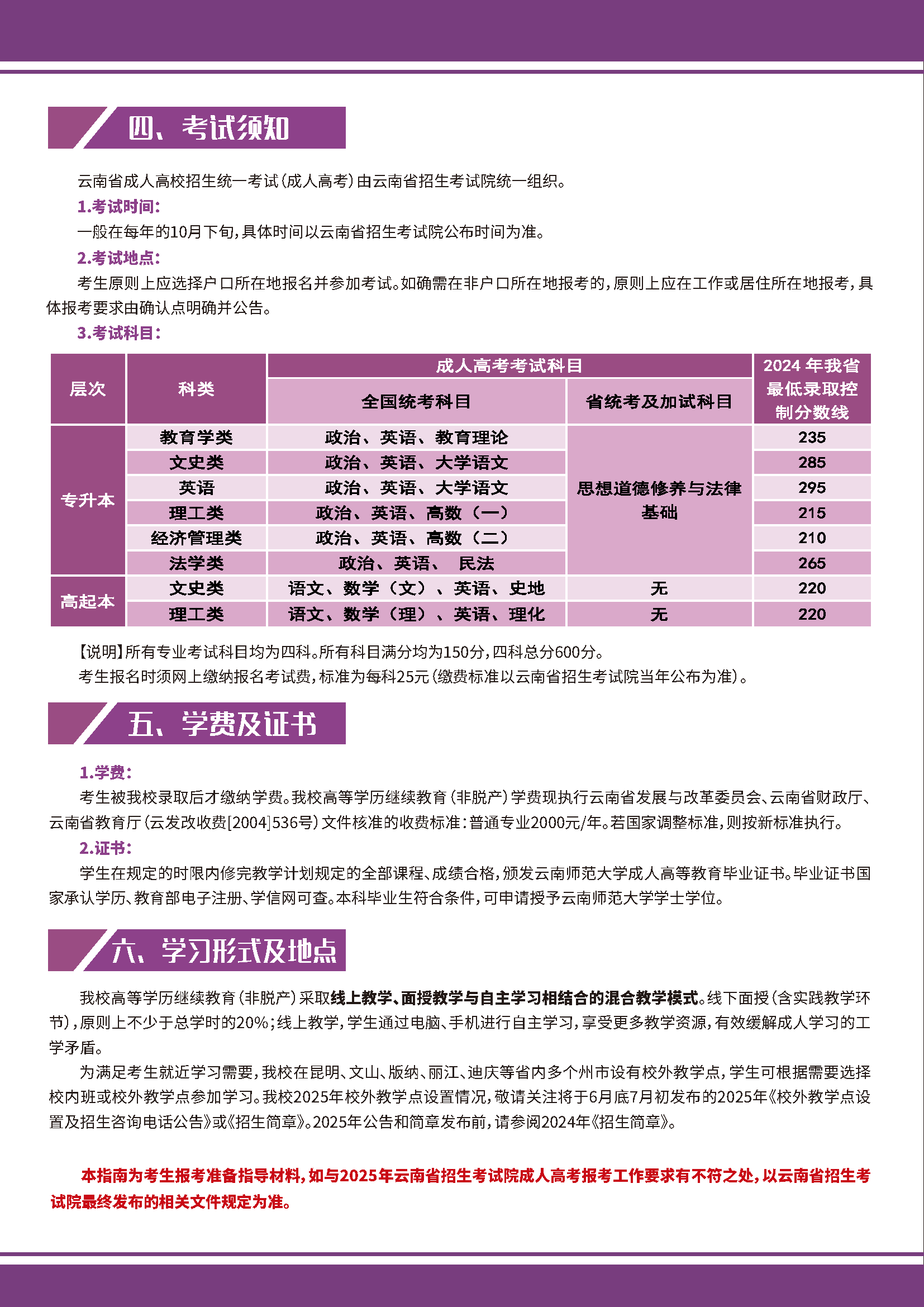 云南师范大学2025年成人高考报考指南
